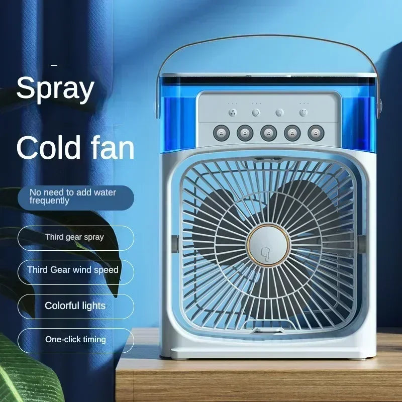 3 in 1 Mini Portable Cooling Fan with USB Charging Water Mist Air Conditioner LED Night Light for Home Office Desk Humidifier