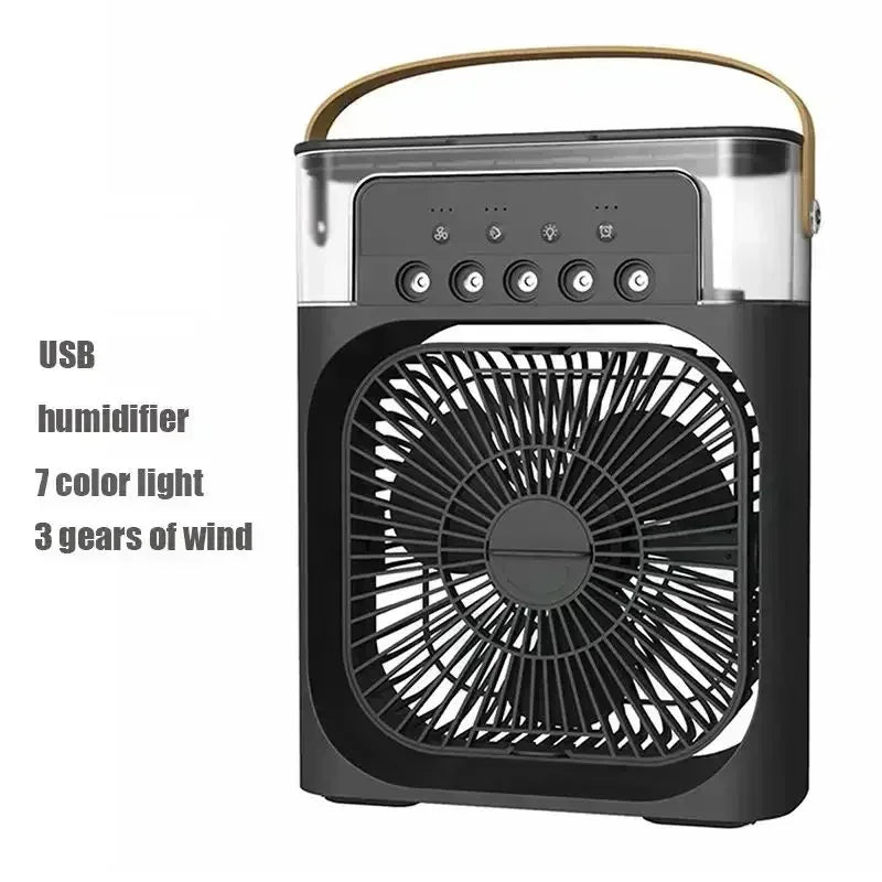 3 in 1 Mini Portable Cooling Fan with USB Charging Water Mist Air Conditioner LED Night Light for Home Office Desk Humidifier