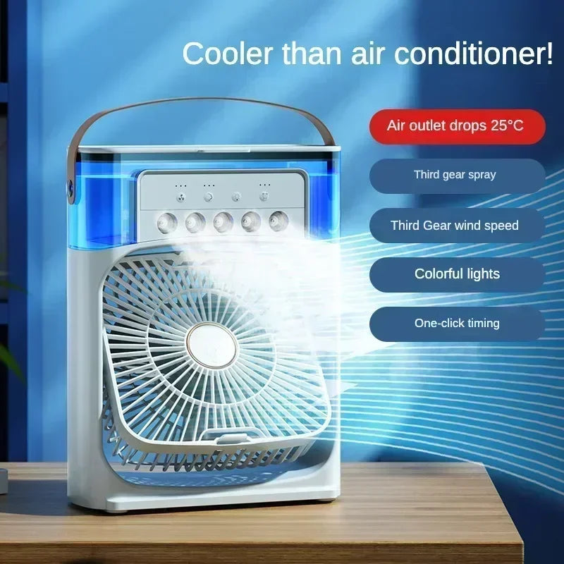 3 in 1 Mini Portable Cooling Fan with USB Charging Water Mist Air Conditioner LED Night Light for Home Office Desk Humidifier