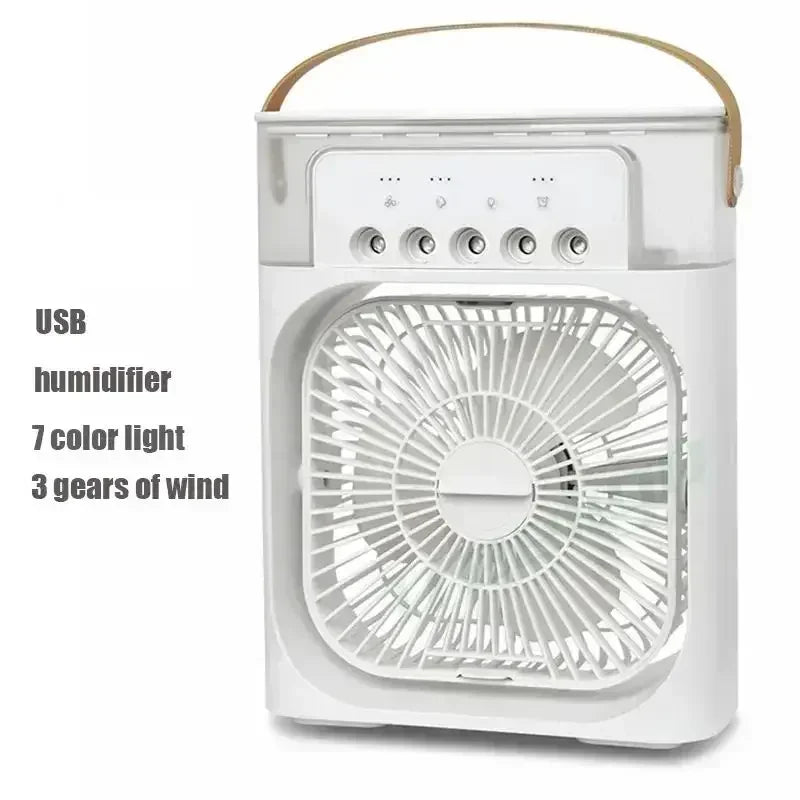 3 in 1 Mini Portable Cooling Fan with USB Charging Water Mist Air Conditioner LED Night Light for Home Office Desk Humidifier